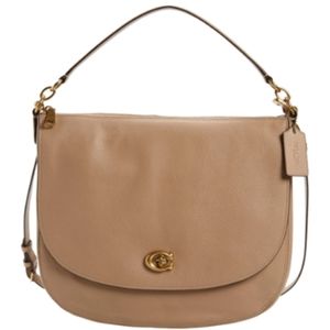 Coach Polished Pebble Soft Leather Hobo Bag Crossbody Handbag Taupe